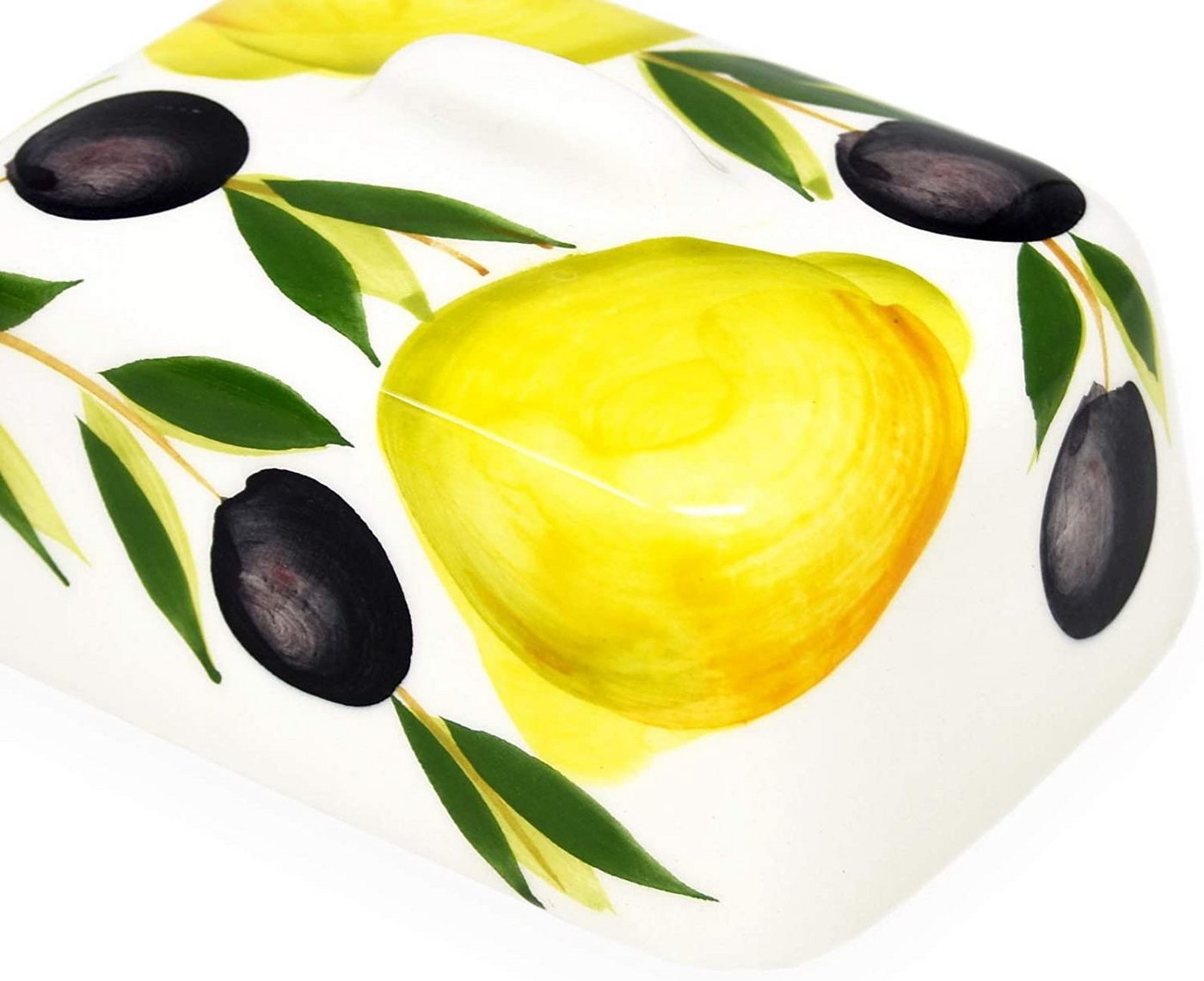 Lashuma Butterdose Zitrone Olive, Keramik, (1-tlg., 12 x 9 cm), Butterschale klein für 125 g Butter – Bild 4 von 5
