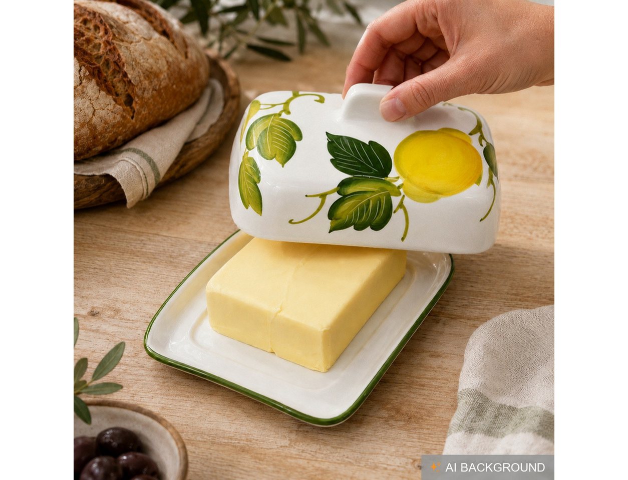 Lashuma Butterdose Zitrone, Keramik, (1-tlg., 18 x 14 cm), italienische Butterbox handbemalt – Bild 5 von 5