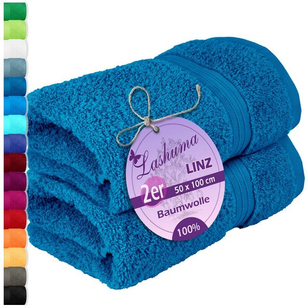 Lashuma Handtücher Linz, Frottee (2-St), Modernes Handtuch Set Petrol blau 50x100 cm