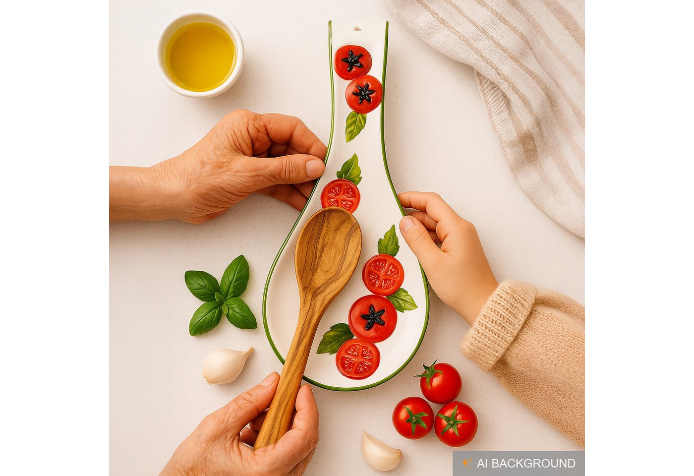 Lashuma Kochlöffelhalter Tomate, (1-tlg., 28 cm), Keramik Löffelhalter mit Tomaten Relief Dekor – Bild 4 von 5