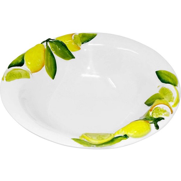 Lashuma Obstschale Zitrone, Keramik, (1-tlg), Weiße Servierschüssel mit Zitronen Dekor 26 cm Ø
