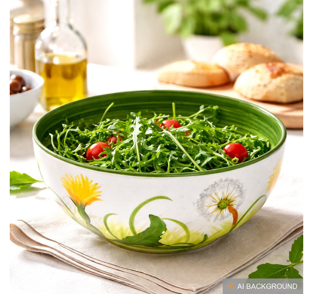 Lashuma Salatschüssel Pusteblume, Keramik, (1-tlg), Runde Deko Schüssel handgemacht 22 cm Ø – Bild 4 von 5