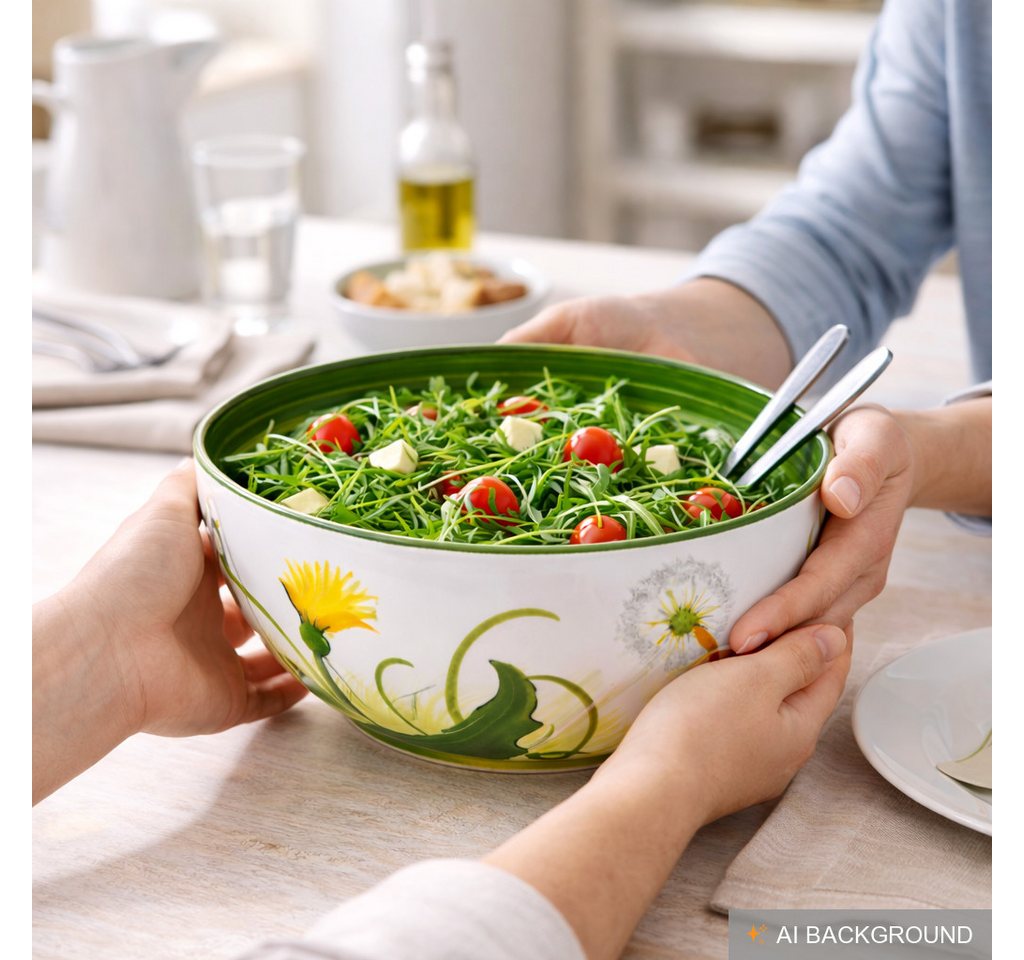 Lashuma Salatschüssel Pusteblume, Keramik, (1-tlg), Runde Deko Schüssel handgemacht 22 cm Ø – Bild 5 von 5