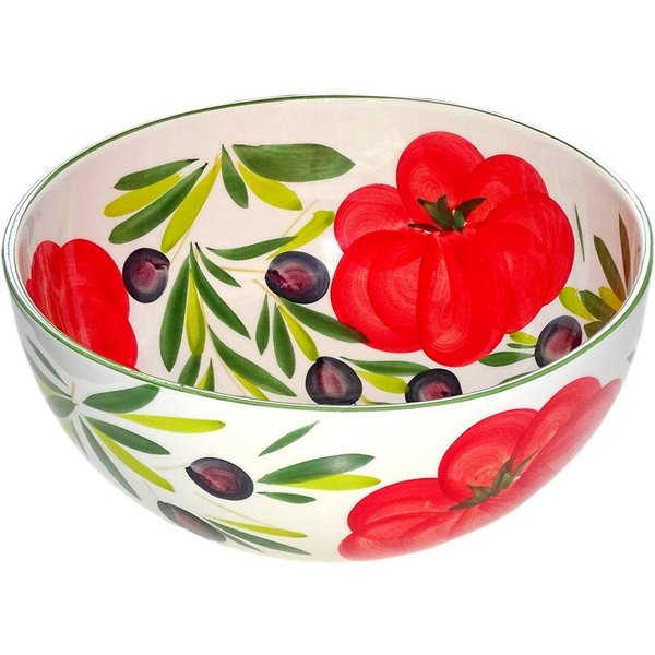 Lashuma Salatschüssel Tomate Olive, Keramik, (1-tlg), Runde Servierschale groß Ø 27 cm handbemalt