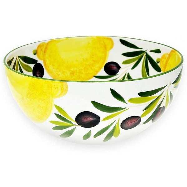 Lashuma Salatschüssel Zitrone Olive, Keramik, (1-tlg), Große Backschüssel handbemalt Ø 26 cm