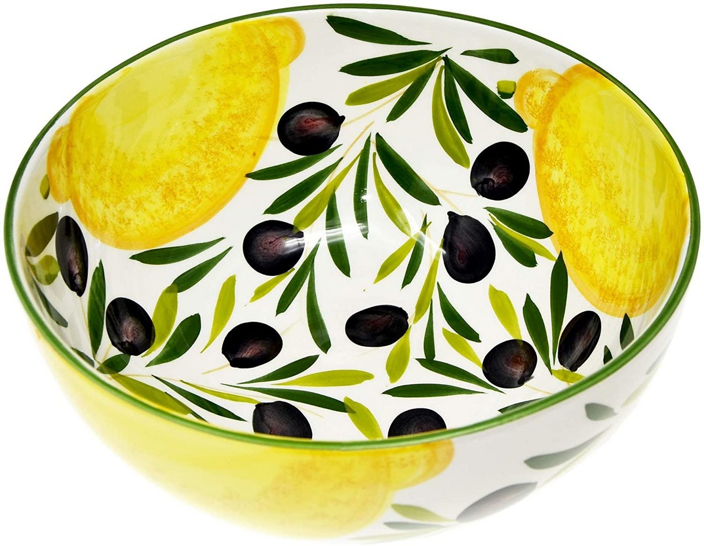 Lashuma Salatschüssel Zitrone Olive, Keramik, (1-tlg), Große Backschüssel handbemalt Ø 26 cm – Bild 5 von 5