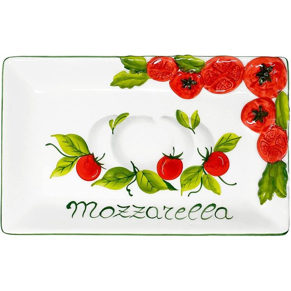 Lashuma Servierplatte Tomate Mozzarella, Keramik, (1-tlg., 26x16 cm), Servierteller rechteckig handbemalt Made in Italy