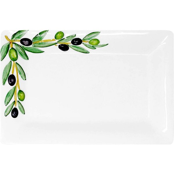 Lashuma Servierteller Olive, Keramik, (1-tlg., 32 x 20 cm), eckige Anrichteplatte handgemacht aus Italien