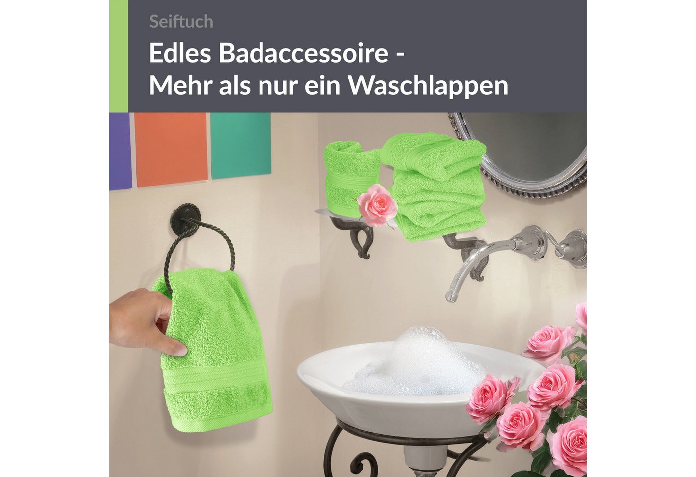 Lashuma Waschlappen - Seiftücher Linz, (Spar-Set, 6-St), Waschlappen Set grün 30x30 cm – Bild 2 von 5