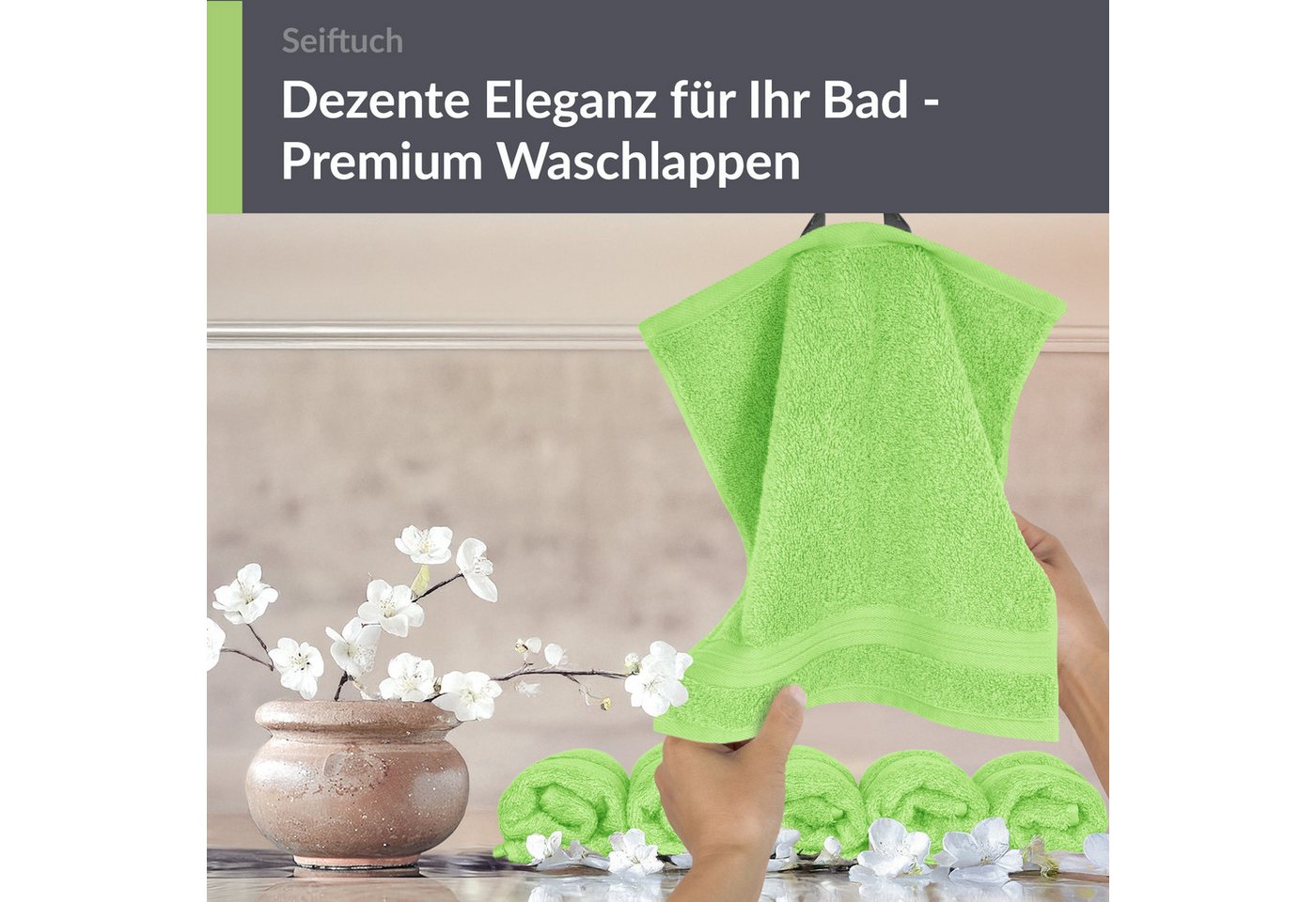 Lashuma Waschlappen - Seiftücher Linz, (Spar-Set, 6-St), Waschlappen Set grün 30x30 cm – Bild 3 von 5