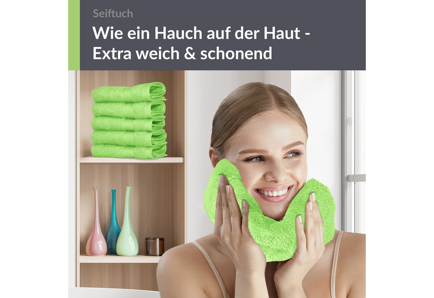Lashuma Waschlappen - Seiftücher Linz, (Spar-Set, 6-St), Waschlappen Set grün 30x30 cm – Bild 5 von 5