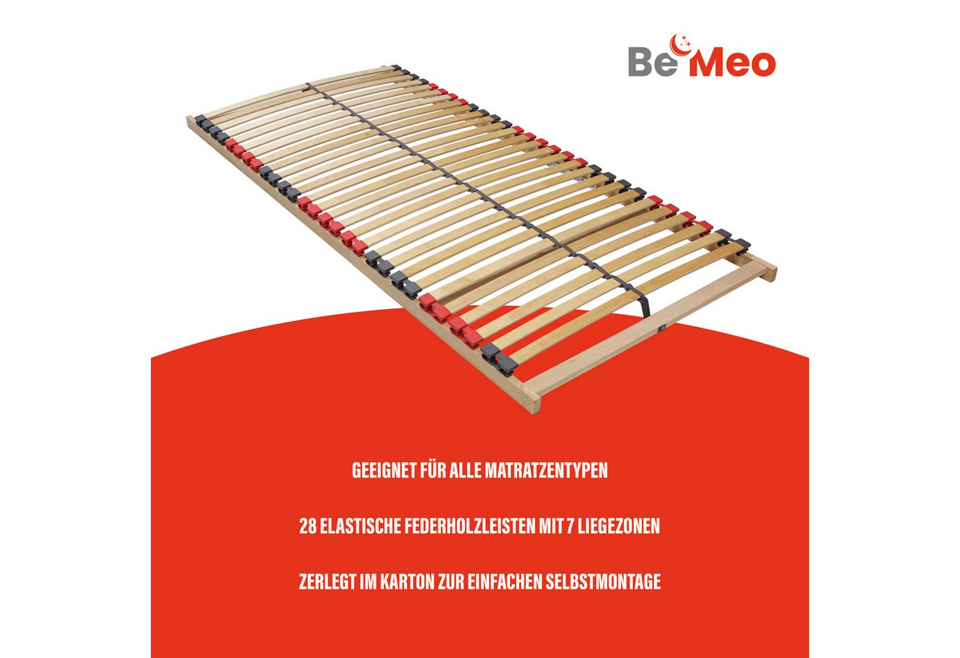 Lattenrost BeMeo Basic 80x200 Extra Stabil bis 130kg, BeMeo, 7 ergonomische Liegezonen mit 28 Leisten Made in Germany – Bild 5 von 5