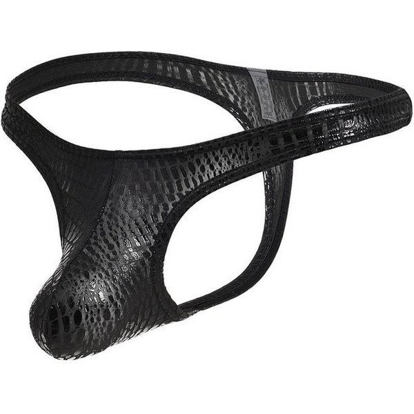 Lau-Fashion Stringtanga Herren String mit Schlangenmuster in Lack Leder Wetlook-Optik