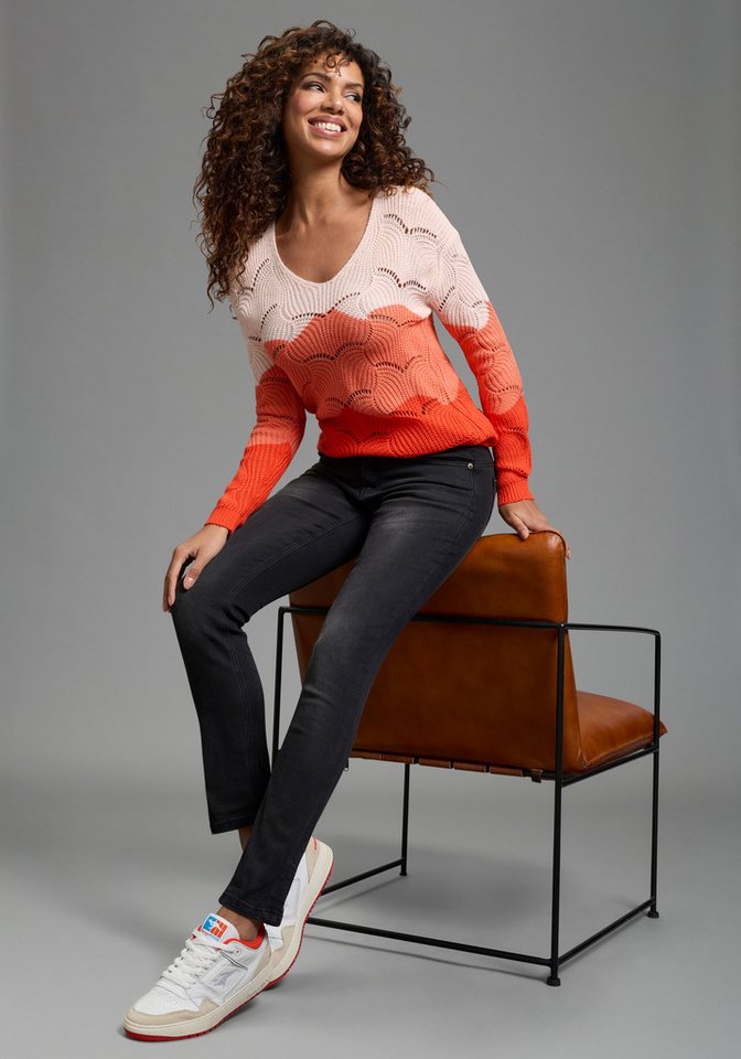 Laura Scott Ajourpullover leichter Sommerpullover mit Lochmuster und femininen V-Ausschnitt – Bild 5 von 5