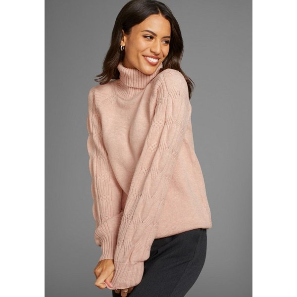 Laura Scott Ajourpullover mit Rollkragen aus softem Viskosestrick