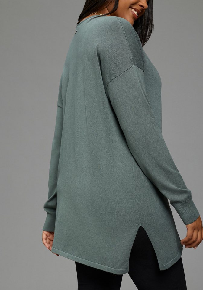 Laura Scott CURVE Longpullover Große Größen aus fließendem Feinstrick mit schönem V-Ausschnitt – Bild 3 von 5