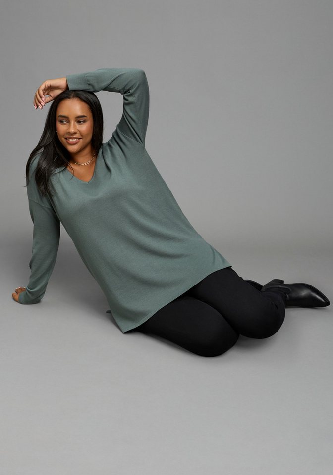 Laura Scott CURVE Longpullover Große Größen aus fließendem Feinstrick mit schönem V-Ausschnitt – Bild 5 von 5