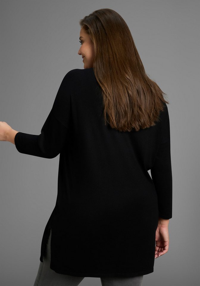 Laura Scott CURVE Longpullover Große Größen aus fließendem Feinstrick mit seitlichem Schlitz – Bild 2 von 5