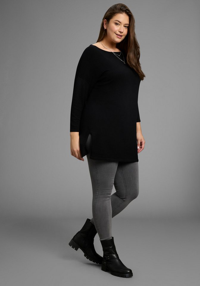 Laura Scott CURVE Longpullover Große Größen aus fließendem Feinstrick mit seitlichem Schlitz – Bild 5 von 5