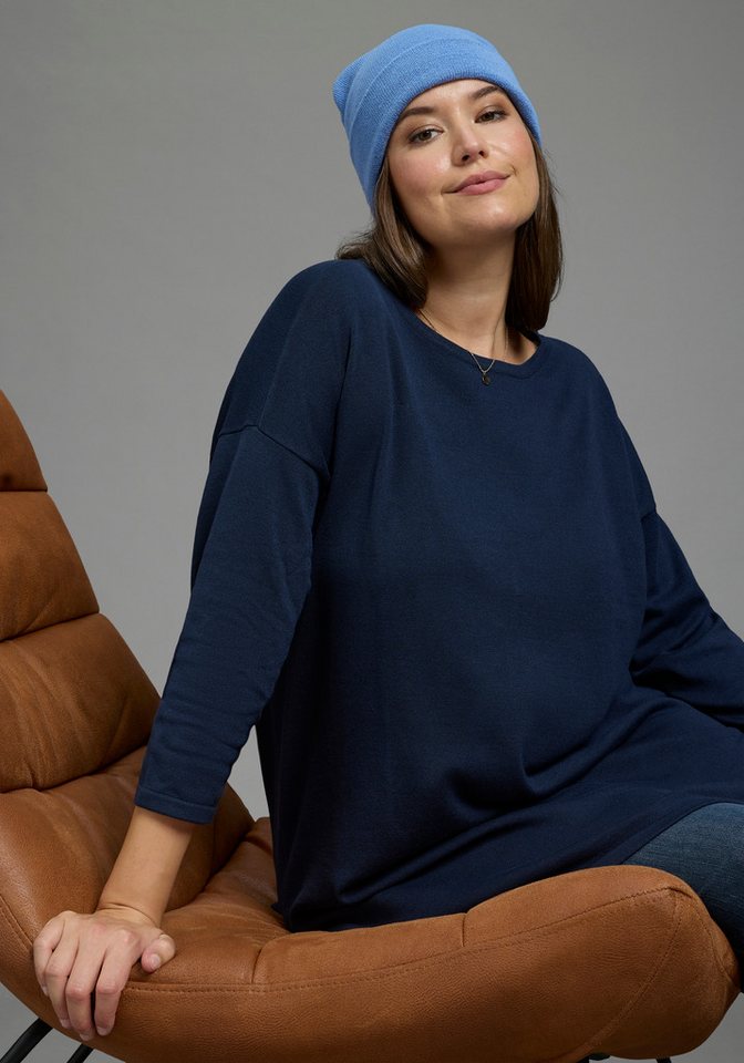 Laura Scott CURVE Longpullover Große Größen aus fließendem Feinstrick mit seitlichem Schlitz – Bild 2 von 5