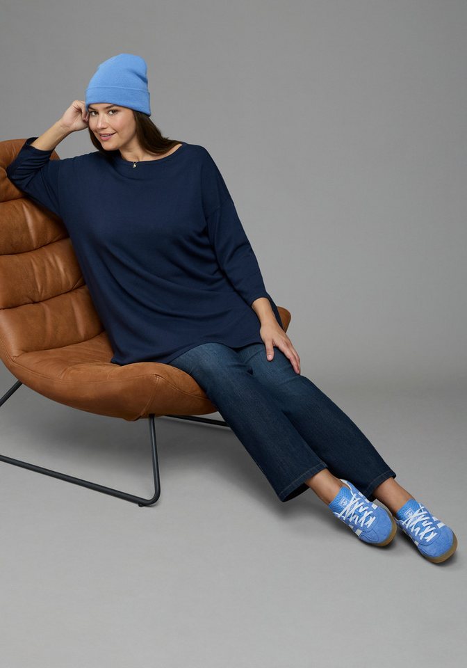 Laura Scott CURVE Longpullover Große Größen aus fließendem Feinstrick mit seitlichem Schlitz – Bild 4 von 5
