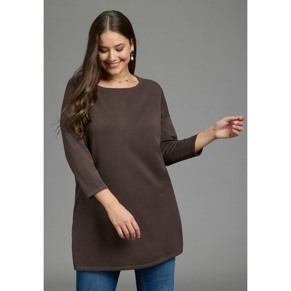 Laura Scott CURVE Longpullover Große Größen aus fließendem Feinstrick mit seitlichem Schlitz