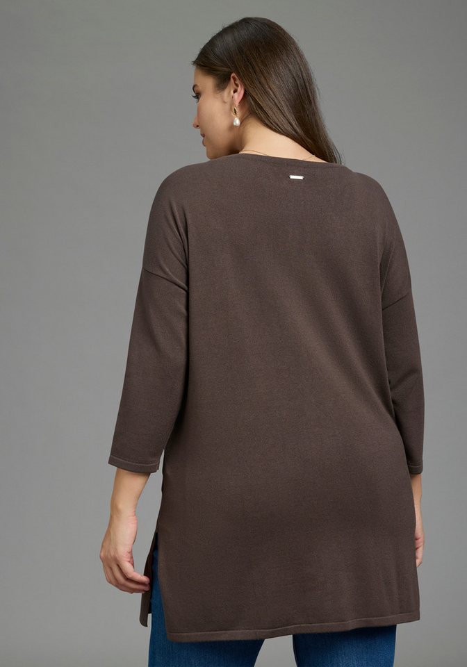 Laura Scott CURVE Longpullover Große Größen aus fließendem Feinstrick mit seitlichem Schlitz – Bild 2 von 5