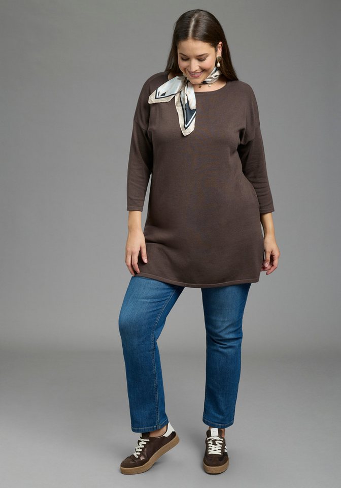 Laura Scott CURVE Longpullover Große Größen aus fließendem Feinstrick mit seitlichem Schlitz – Bild 4 von 5