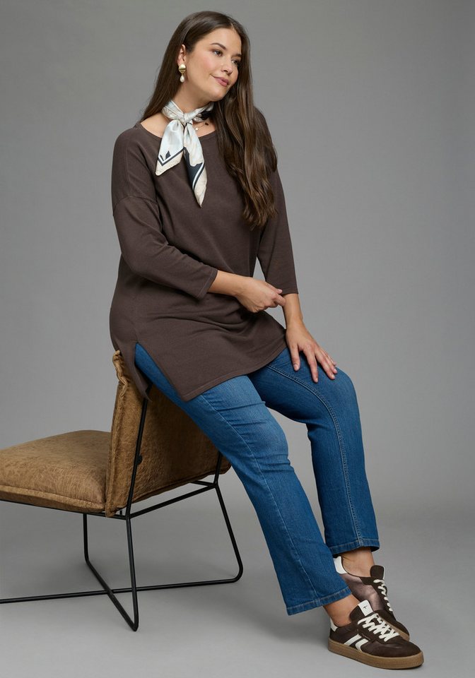 Laura Scott CURVE Longpullover Große Größen aus fließendem Feinstrick mit seitlichem Schlitz – Bild 5 von 5