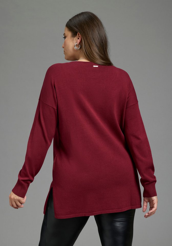 Laura Scott CURVE Longpullover Große Größen aus fließendem Feinstrick mit schönem V-Ausschnitt – Bild 2 von 5