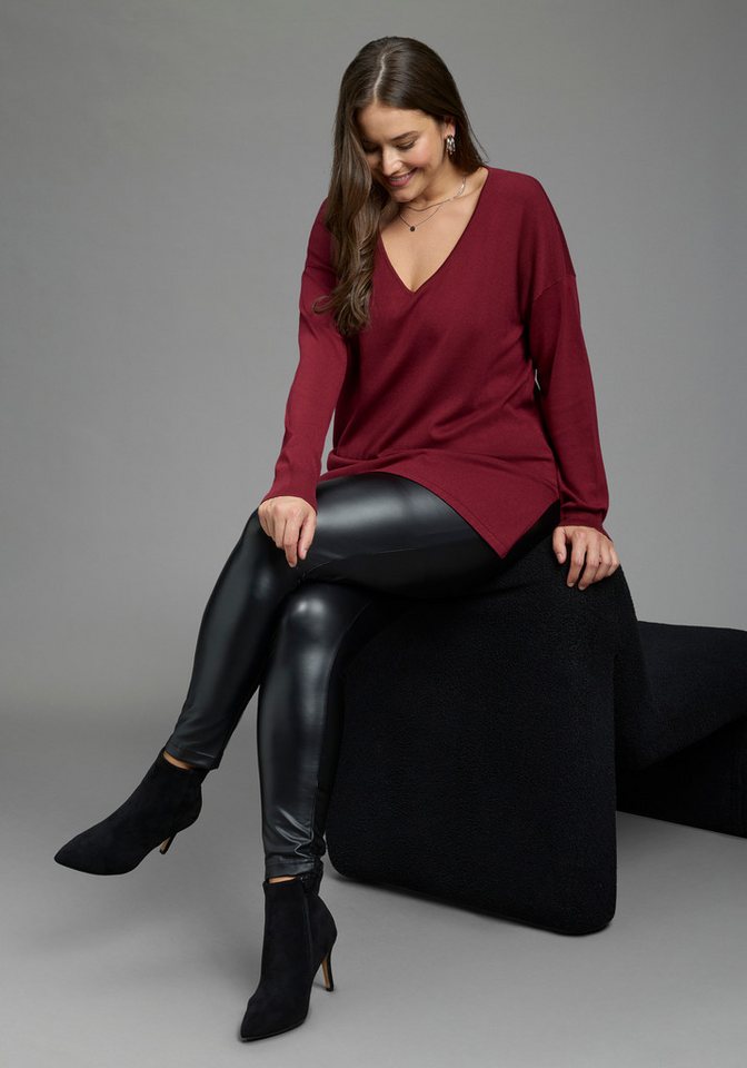 Laura Scott CURVE Longpullover Große Größen aus fließendem Feinstrick mit schönem V-Ausschnitt – Bild 4 von 5