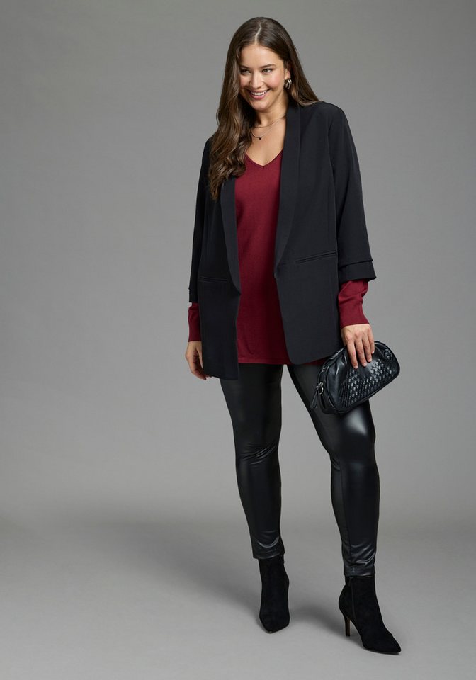 Laura Scott CURVE Longpullover Große Größen aus fließendem Feinstrick mit schönem V-Ausschnitt – Bild 5 von 5
