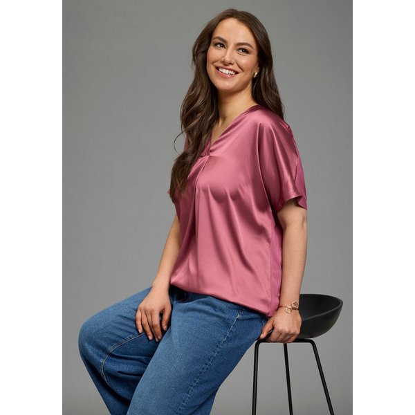 Laura Scott CURVE Satinbluse Große Größen figurumspielende Passform, mit Falteneinsatz vorne, V-Ausschnitt