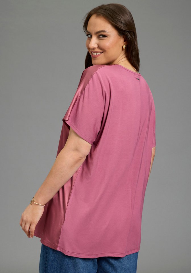 Laura Scott CURVE Satinbluse Große Größen figurumspielende Passform, mit Falteneinsatz vorne, V-Ausschnitt – Bild 2 von 5