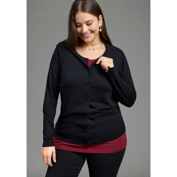 Laura Scott CURVE Strickjacke im Basic Stil, moderne, schlichte Optik hüftlange Form, figurumspielende Passform, mit Rundhalsausschnitt