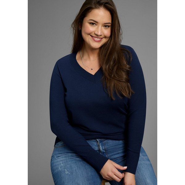 Laura Scott CURVE Strickpullover Große Größen figurumspielend, mit V-Ausschnitt