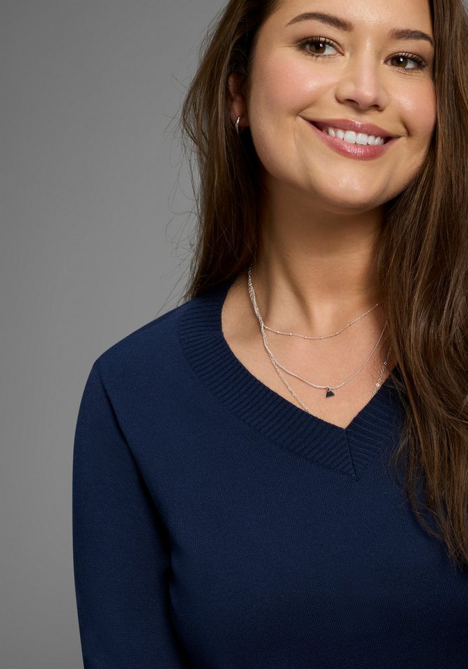 Laura Scott CURVE Strickpullover Große Größen figurumspielend, mit V-Ausschnitt – Bild 3 von 5