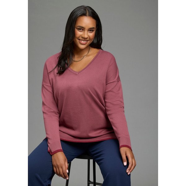 Laura Scott CURVE Strickpullover Große Größen aus Feinstrick, mit tiefem V-Ausschnitt, figurumspielende Passform