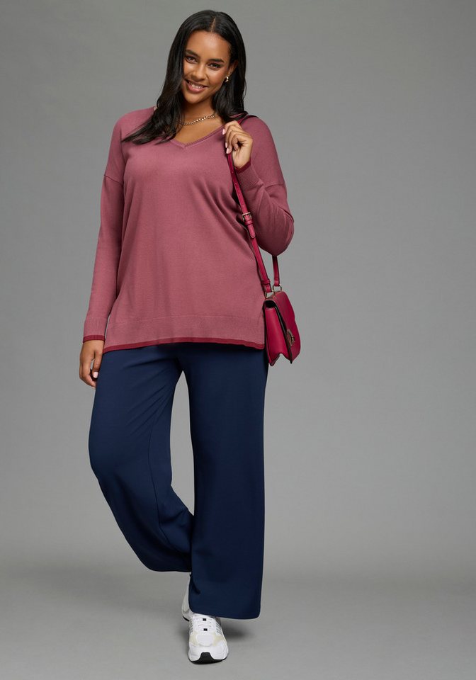 Laura Scott CURVE Strickpullover Große Größen aus Feinstrick, mit tiefem V-Ausschnitt, figurumspielende Passform – Bild 5 von 5