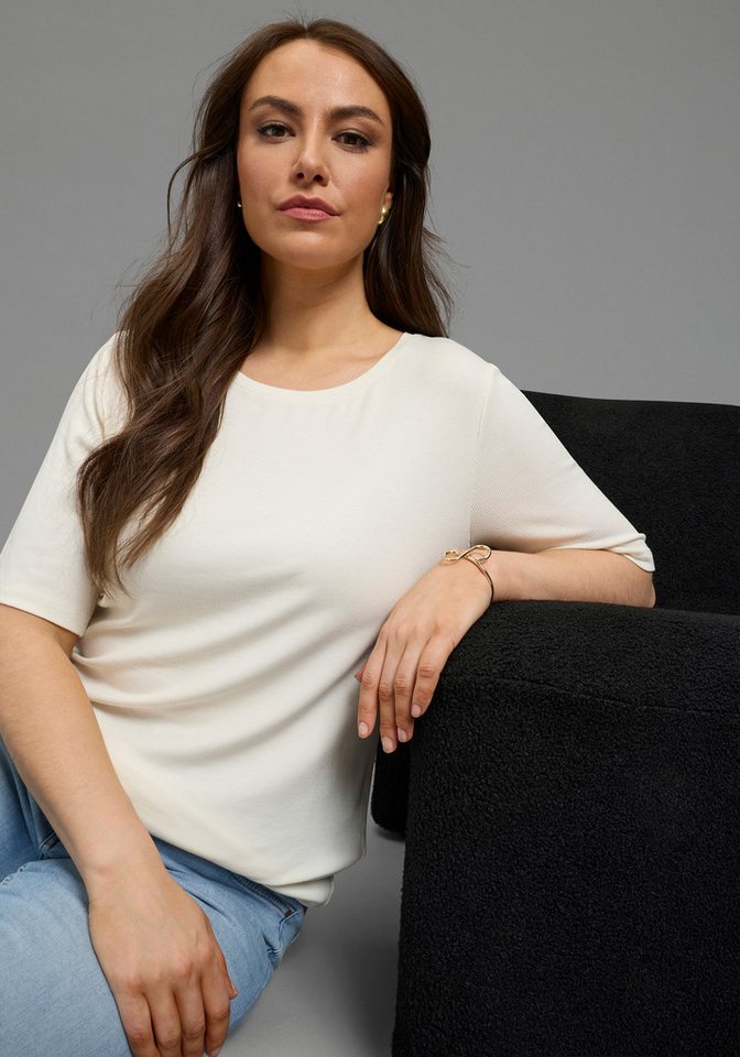 Laura Scott CURVE T-Shirt Große Größen im Basic-Stil, mit Rundhalsausschnitt, aus elastischem Single Jersey – Bild 3 von 5