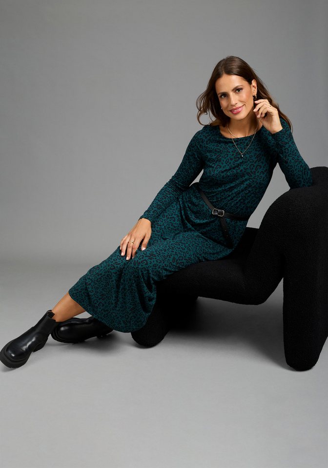 Laura Scott Jerseykleid in Midilänge, aus elastischer Viskosemischung, mit Allover-Druck – Bild 5 von 5