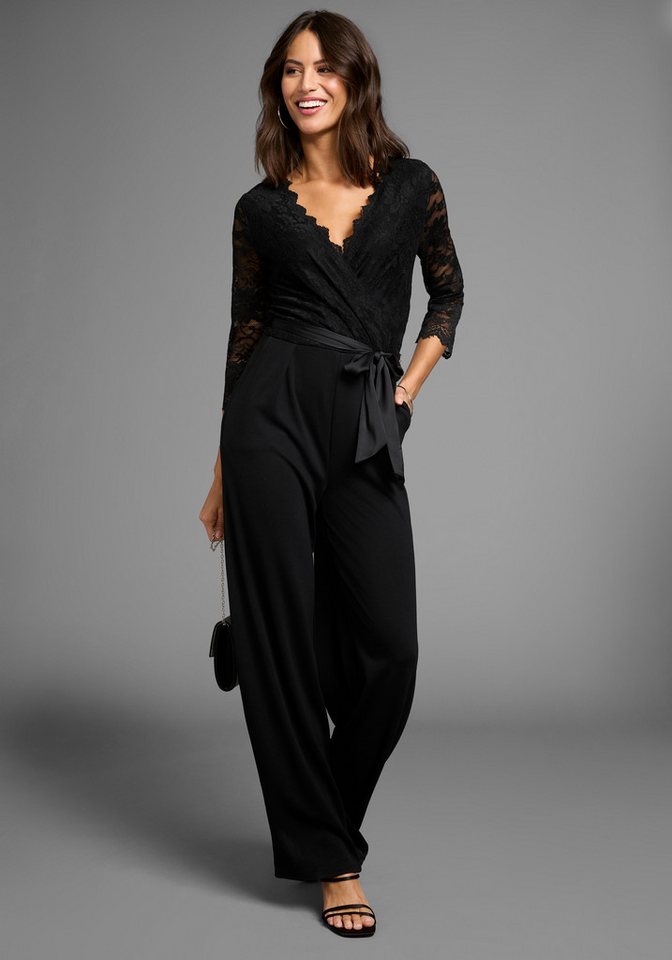 Laura Scott Jumpsuit mit Spitzenoberteil, elastischer Materialmix – Bild 4 von 5