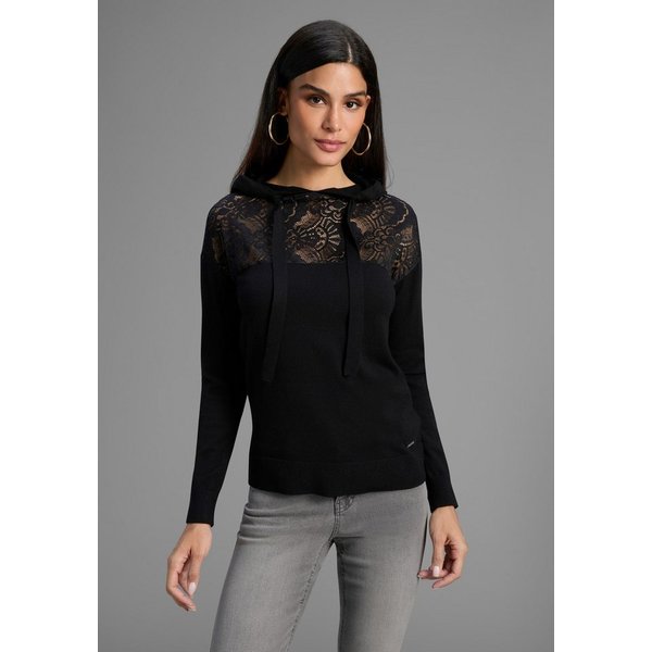 Laura Scott Kapuzenpullover kuscheliger Winterstrick mit femininem Spitzeneinsatz