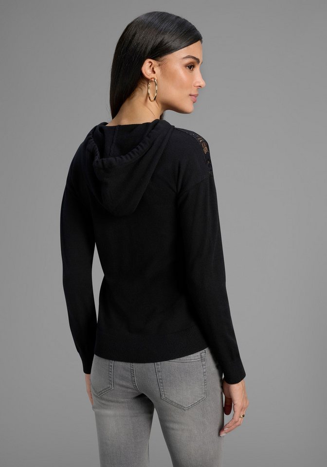 Laura Scott Kapuzenpullover kuscheliger Winterstrick mit femininem Spitzeneinsatz – Bild 2 von 5