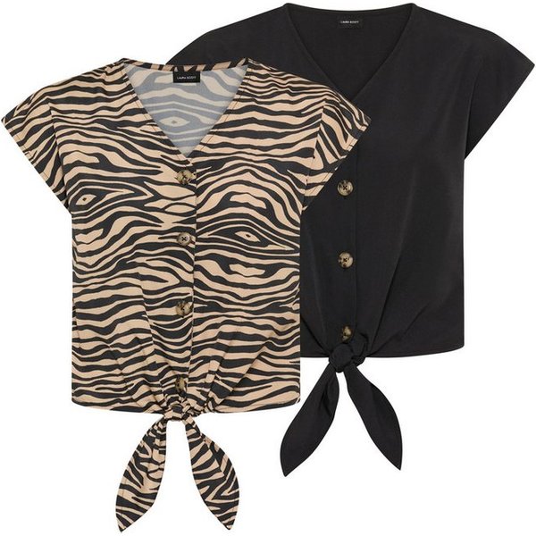 Laura Scott Kurzarmbluse femininer Stil, mit Knöpfen, aus Polyester, bedruckt
