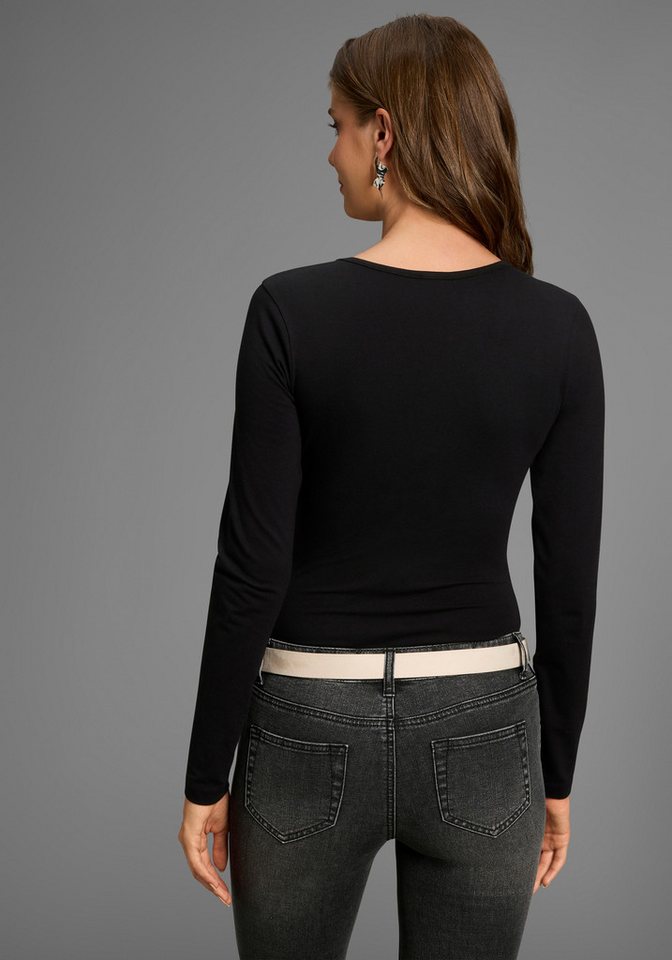 Laura Scott Langarmbody mit V-Ausschnitt, figurbetonte Passform, unifarbenes Design – Bild 2 von 5