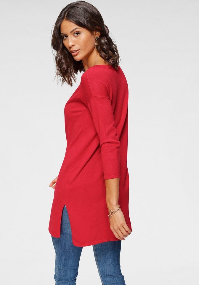 Laura Scott Longpullover Feinstrick mit U-Boot Ausschnitt und seitlichem Schlitz – Bild 2 von 5
