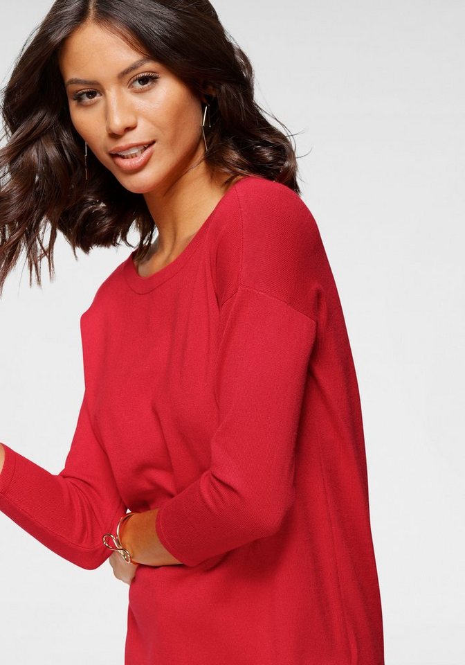 Laura Scott Longpullover Feinstrick mit U-Boot Ausschnitt und seitlichem Schlitz – Bild 3 von 5