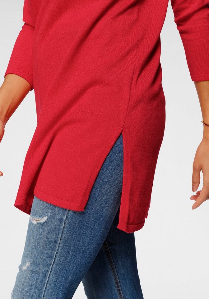 Laura Scott Longpullover Feinstrick mit U-Boot Ausschnitt und seitlichem Schlitz – Bild 4 von 5