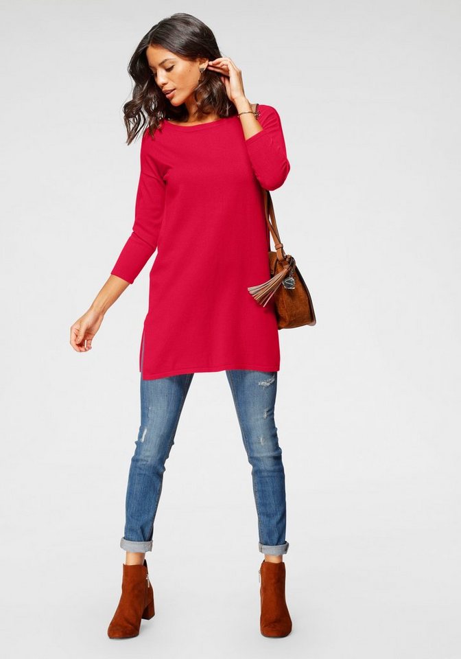 Laura Scott Longpullover Feinstrick mit U-Boot Ausschnitt und seitlichem Schlitz – Bild 5 von 5